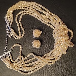 Avon, SHA, faux pearl necklace, and earrings